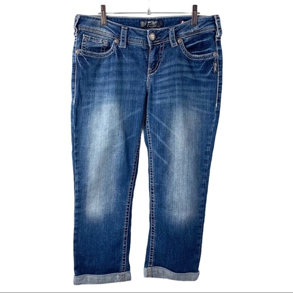 Silver Jeans Aiko Mid Capri Cuffed Denim Jeans - Picture 2 of 14